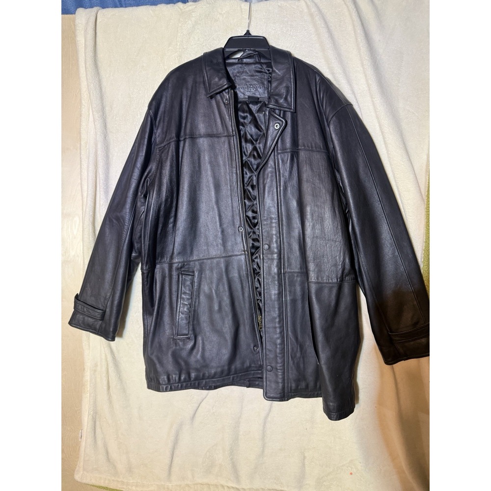 Knightsbridge Leather Jacket Men's Black Full Zip And Button With Pockets‎ Large